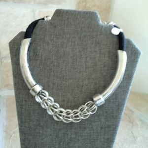 New - Chunky silver tone choker with chain accent